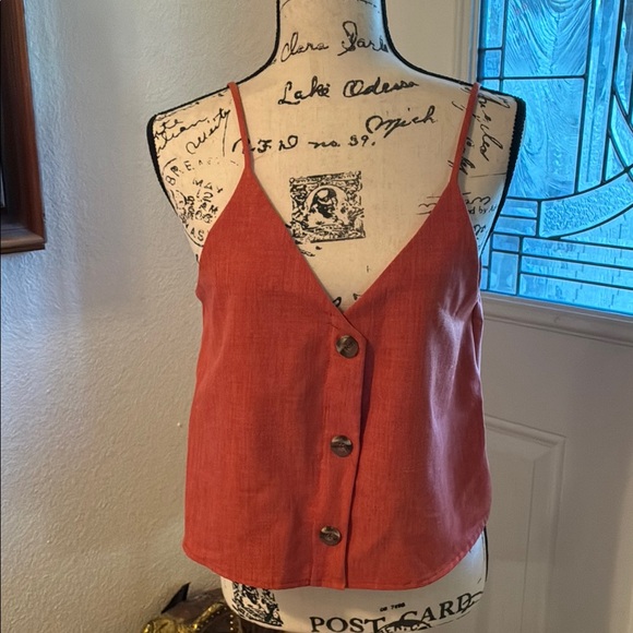 Blue Blush Tops - Women's Rusty Orange Button-Down Camisole Medium Top